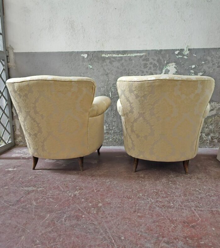 mid century italian armchairs in damask fabric set of 2 8754