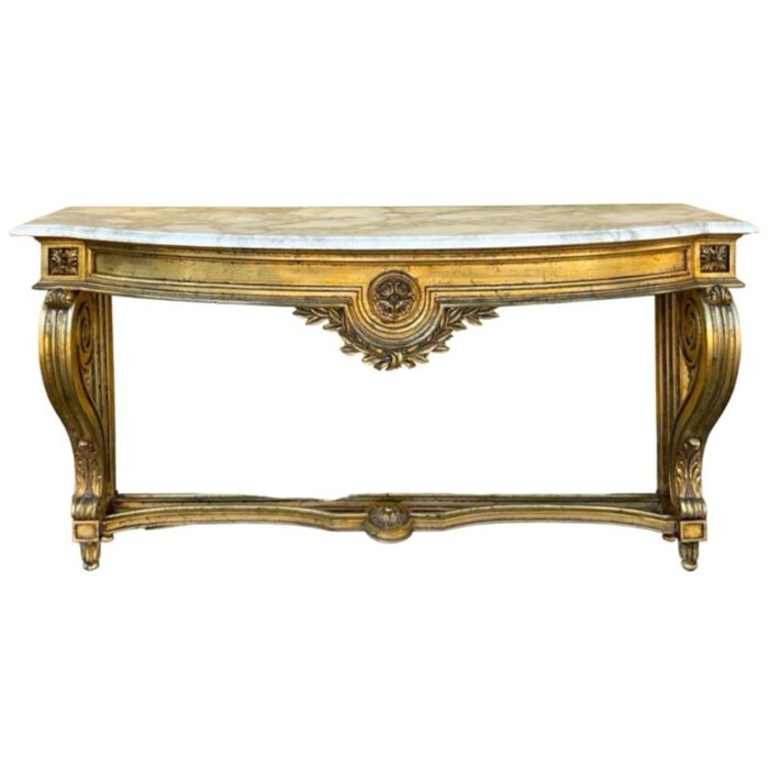 mid century italian neo classical style carved giltwood and marble console table 2123