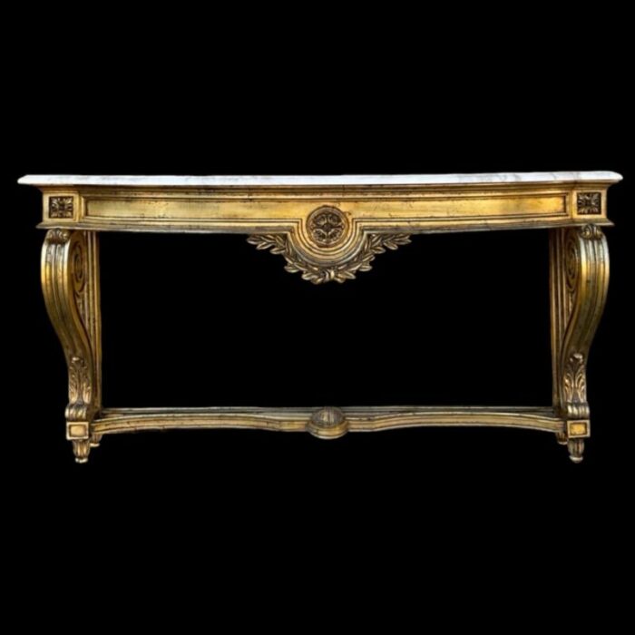 mid century italian neo classical style carved giltwood and marble console table 3441