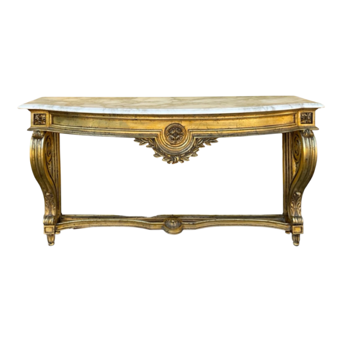 mid century italian neo classical style carved giltwood and marble console table 5577