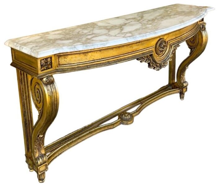 mid century italian neo classical style carved giltwood and marble console table 9974