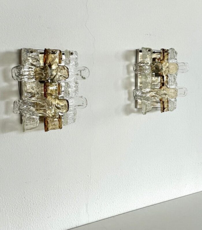 mid century italian two murano glass wall sconces from zeroquattro 1970s set of 2 3153