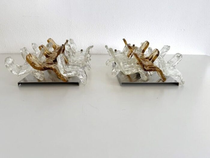 mid century italian two murano glass wall sconces from zeroquattro 1970s set of 2 7382