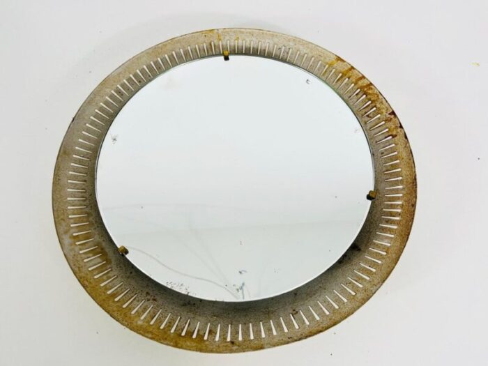 mid century metal illuminated mirror by hillebrand germany 1950s 2