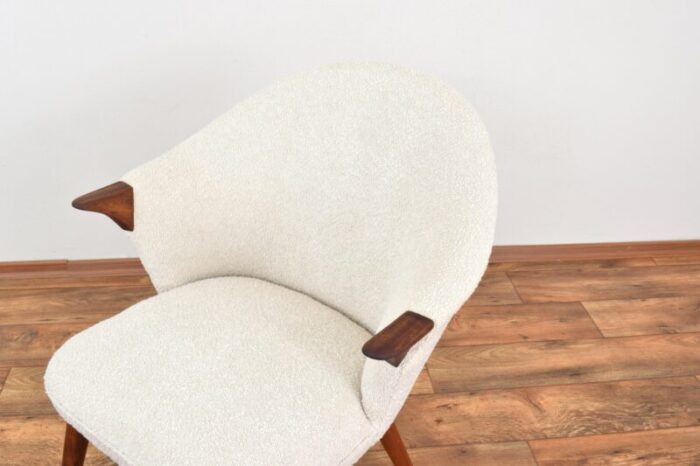 mid century norwegian teak and boucle armchair 1960s 2602