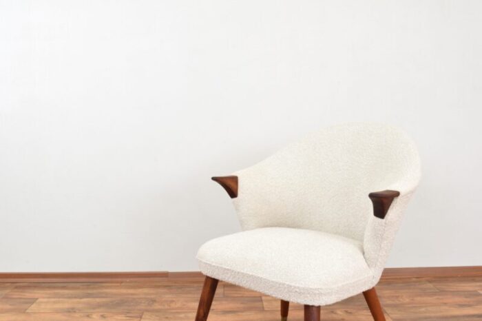 mid century norwegian teak and boucle armchair 1960s 6877