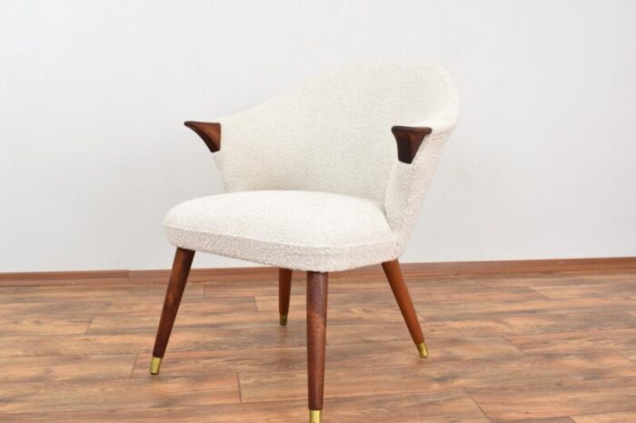 mid century norwegian teak and boucle armchair 1960s 8087