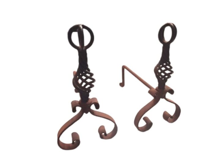 mid century spanish wrought iron andirons or firedogs set of 2 5