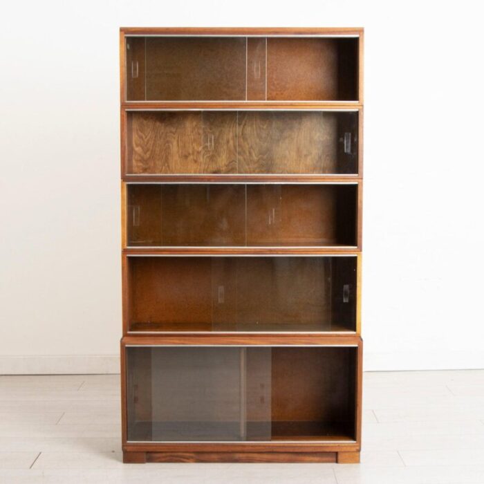 mid century walnut bookcase with sliding glass doors from minty oxford 1960s 6042