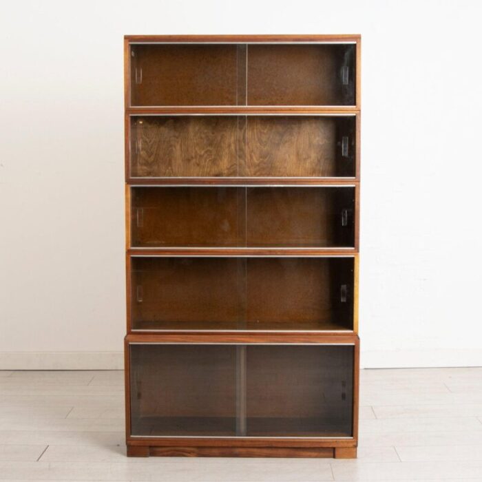 mid century walnut bookcase with sliding glass doors from minty oxford 1960s 6218