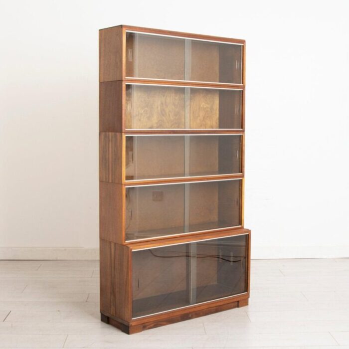 mid century walnut bookcase with sliding glass doors from minty oxford 1960s 7564