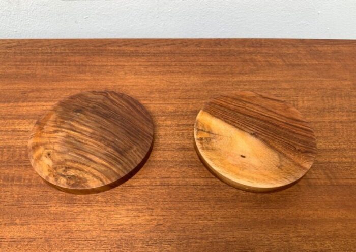 mid century wooden and ceramic plates 1960s set of 2 14