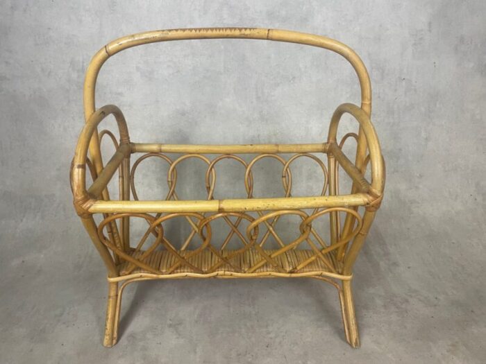 midcentury rattan magazine rack 1960s 11