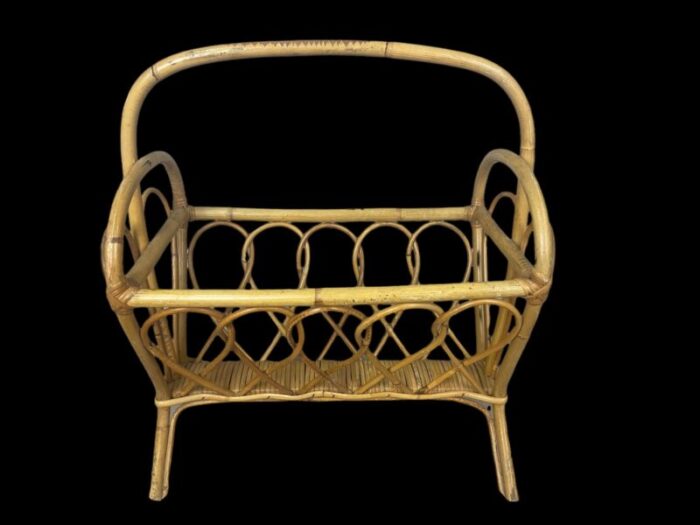 midcentury rattan magazine rack 1960s 2