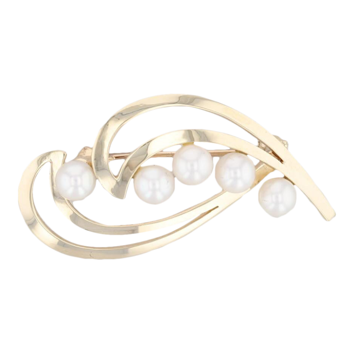 mikimoto akoya pearl brooch 14k yellow gold stylized heart pin 7348