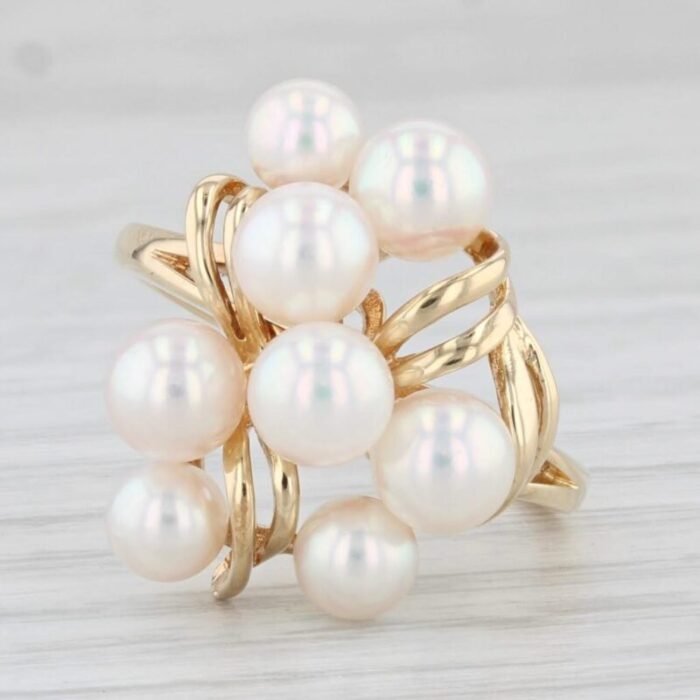 mikimoto cultured saltwater pearl cluster ring 18k yellow gold size 625 0132