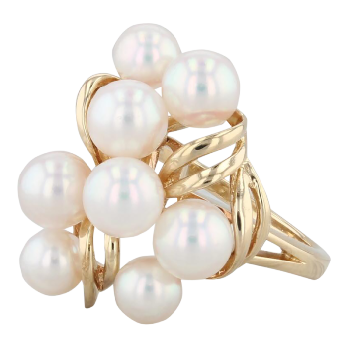 mikimoto cultured saltwater pearl cluster ring 18k yellow gold size 625 1951