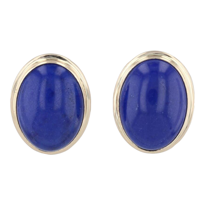 mings blue lapis lazuli drop earrings 14k yellow gold oval cabochon omega backs 3930