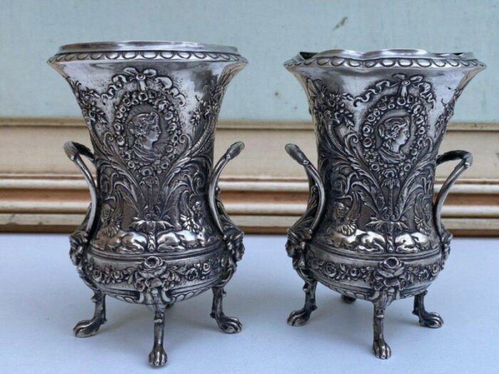 miniature louis xvi medallion jars in english silver decor set of 2 2