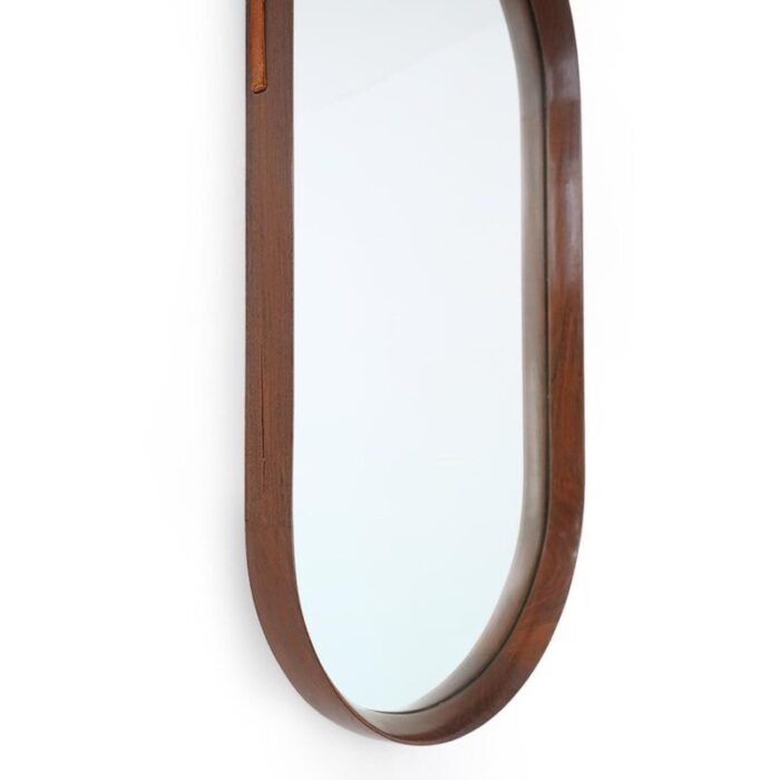 mirror with wooden frame and leather strap 1960s 1711