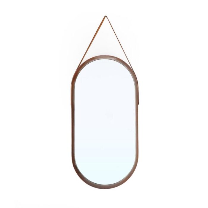 mirror with wooden frame and leather strap 1960s 1879