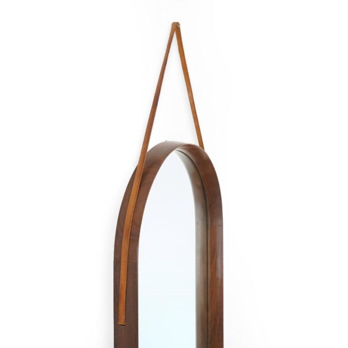 mirror with wooden frame and leather strap 1960s 1982