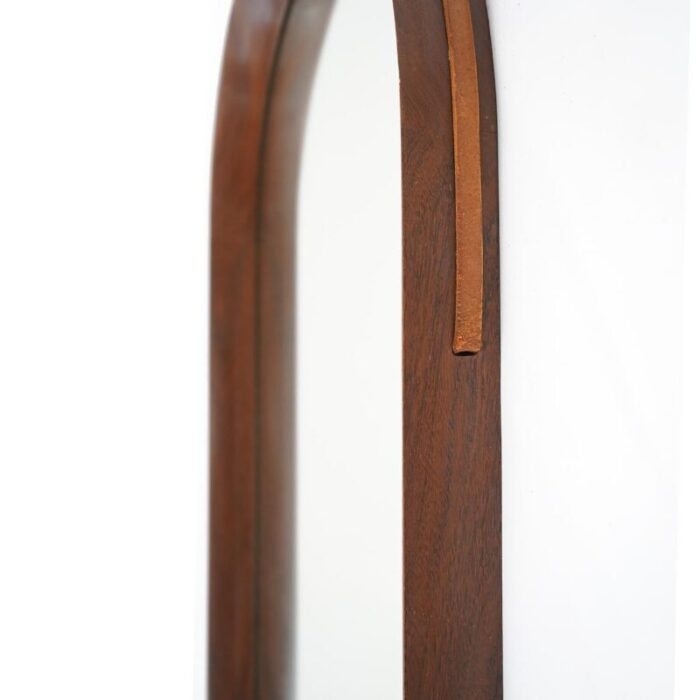 mirror with wooden frame and leather strap 1960s 5437