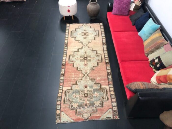 modern oushak faded runner rug 1