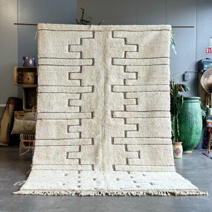 modern white handwoven moroccan berber area wool rug 9905