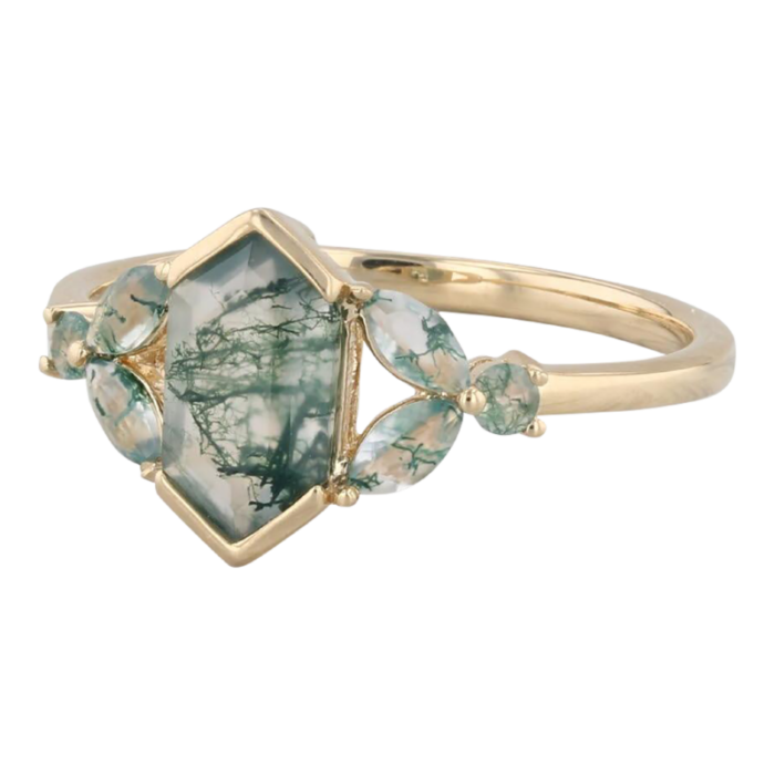 moss agate ring 18k yellow gold size 75 vintage 3017