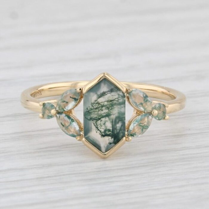 moss agate ring 18k yellow gold size 75 vintage 9311