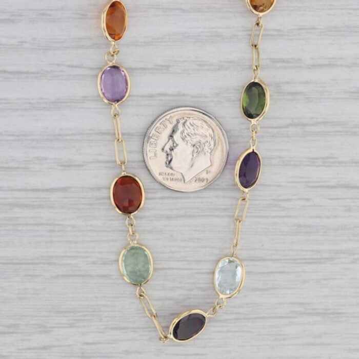 multi gemstone tennis necklace 18k yellow gold 1725 amethyst aquamarine 5821