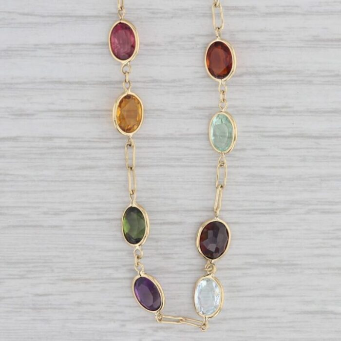 multi gemstone tennis necklace 18k yellow gold 1725 amethyst aquamarine 7334