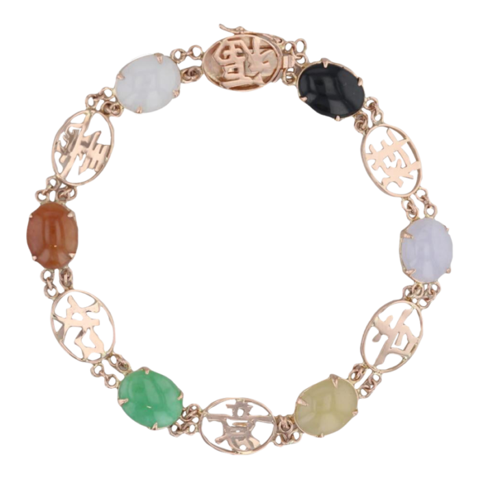 multicolor jadeite jade chinese calligraphy bracelet 14k rose gold 7 6039