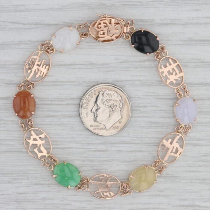 multicolor jadeite jade chinese calligraphy bracelet 14k rose gold 7 9219