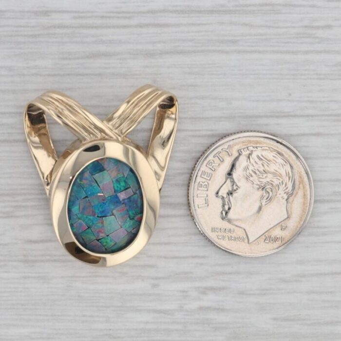 multicolor opal triplet mosaic slide pendant 14k yellow gold 3928