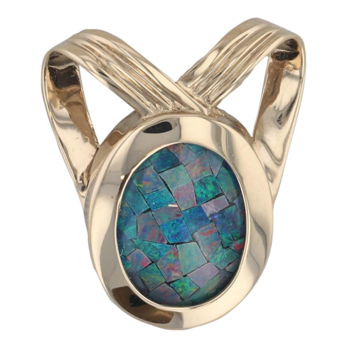 multicolor opal triplet mosaic slide pendant 14k yellow gold 8958