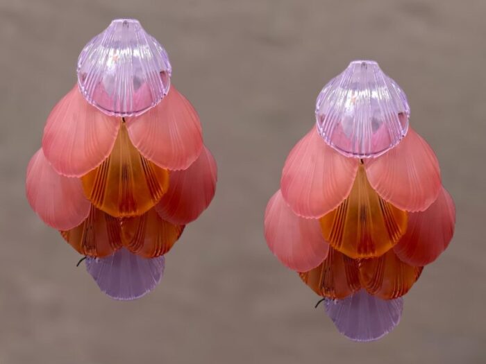 multicolored glass shell sconces 1980s set of 2 3913