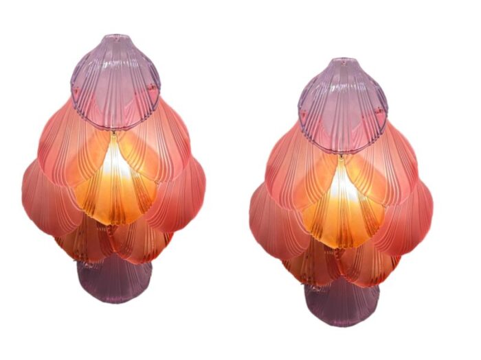 multicolored glass shell sconces 1980s set of 2 9913