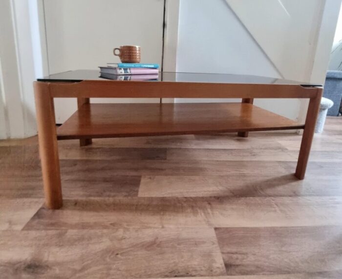 myer teak glass top coffee table 1960s 9611