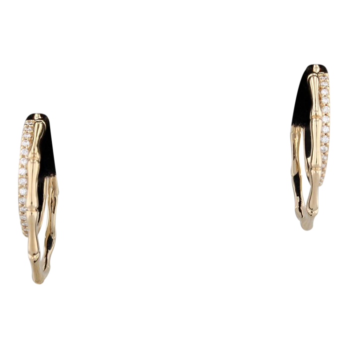 new 012ctw diamond bamboo hoop earrings 14k yellow gold snap top round hoops 2 pieces 5941