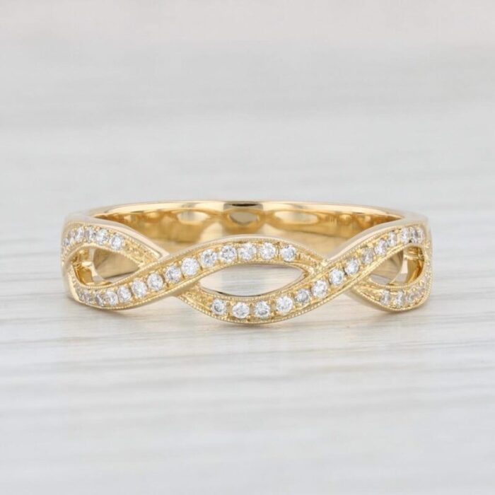 new 012ctw woven diamond ring 18k yellow gold beverley k wedding band size 625 3232