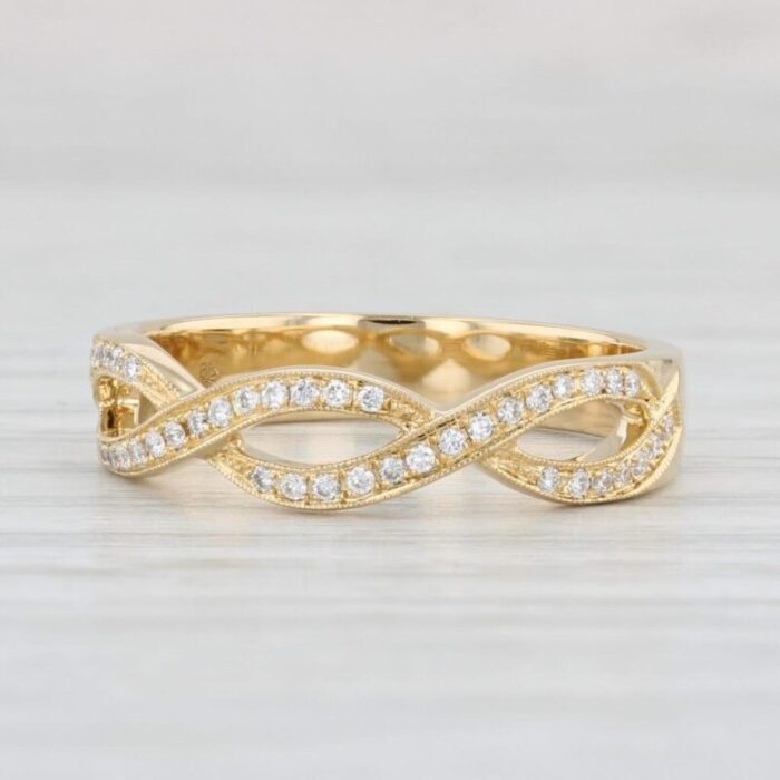 new 012ctw woven diamond ring 18k yellow gold beverley k wedding band size 625 4721