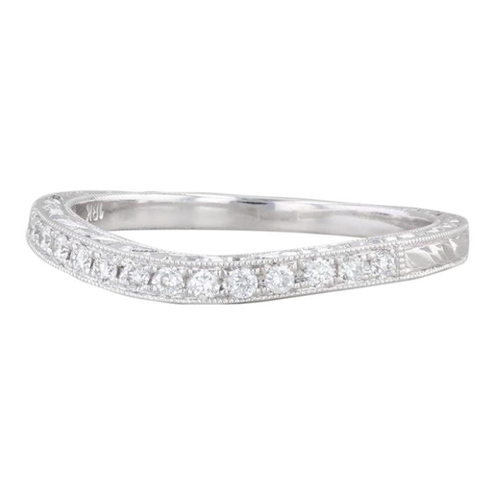 new 015ctw contoured diamond wedding band 18k white gold size 65 ring 5702