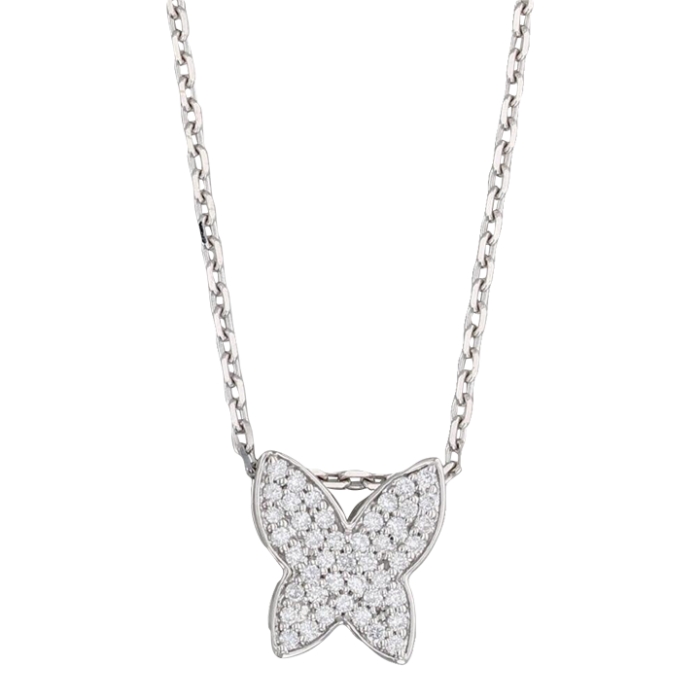 new 020ctw diamond butterfly pendant necklace 14k gold cable chain 17 18 7518