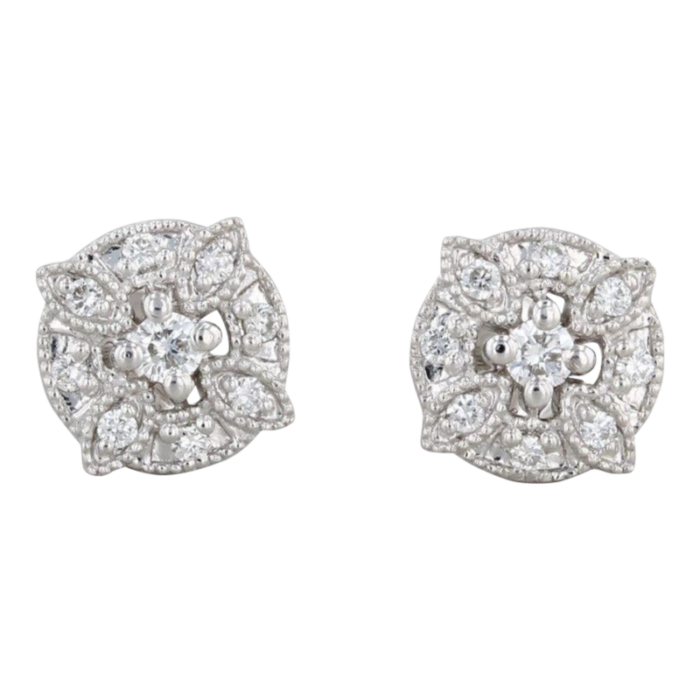 new 020ctw diamond flower stud earrings 14k white gold small pierced studs 2 pieces 7053