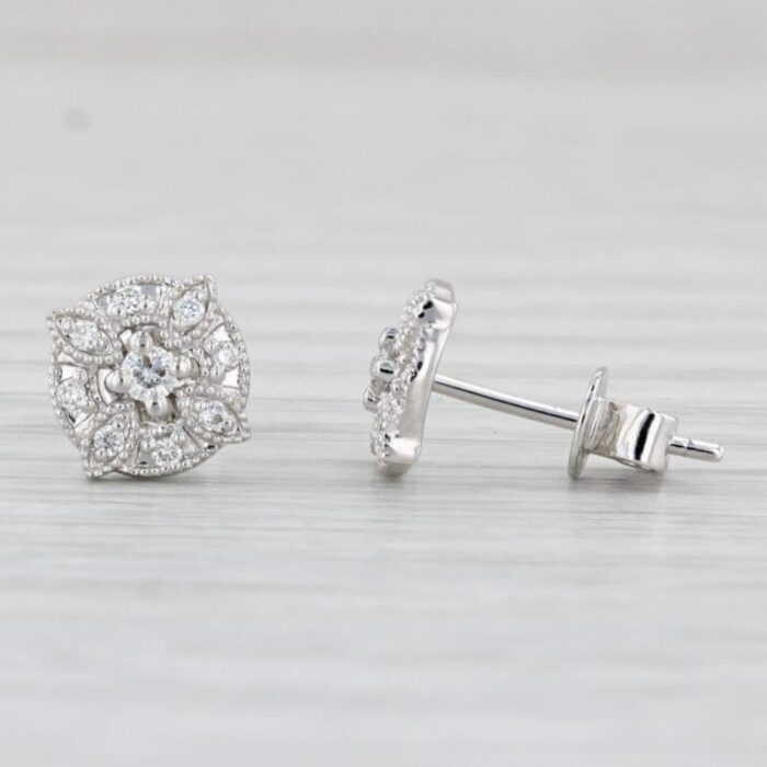 new 020ctw diamond flower stud earrings 14k white gold small pierced studs 2 pieces 7066