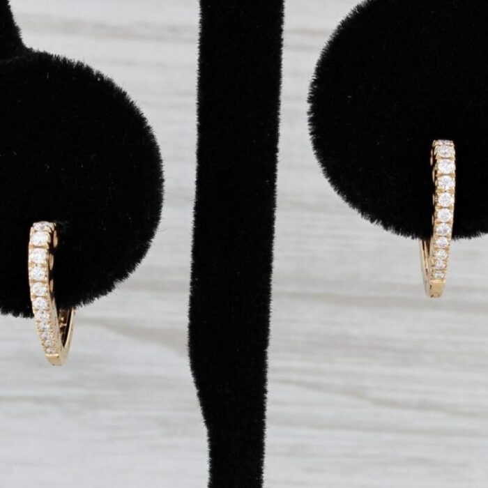 new 021ctw diamond heart hoop earrings 14k yellow gold snap top hoops 2 pieces 4510