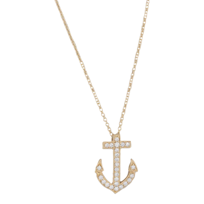 new 025ctw diamond anchor pendant necklace 14k yellow gold 18 cable chain 3620