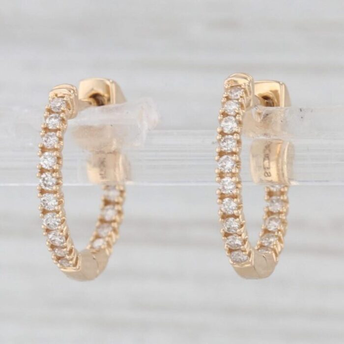 new 025ctw diamond hoop huggie earrings 14k yellow gold round hoops 2 pieces 1457